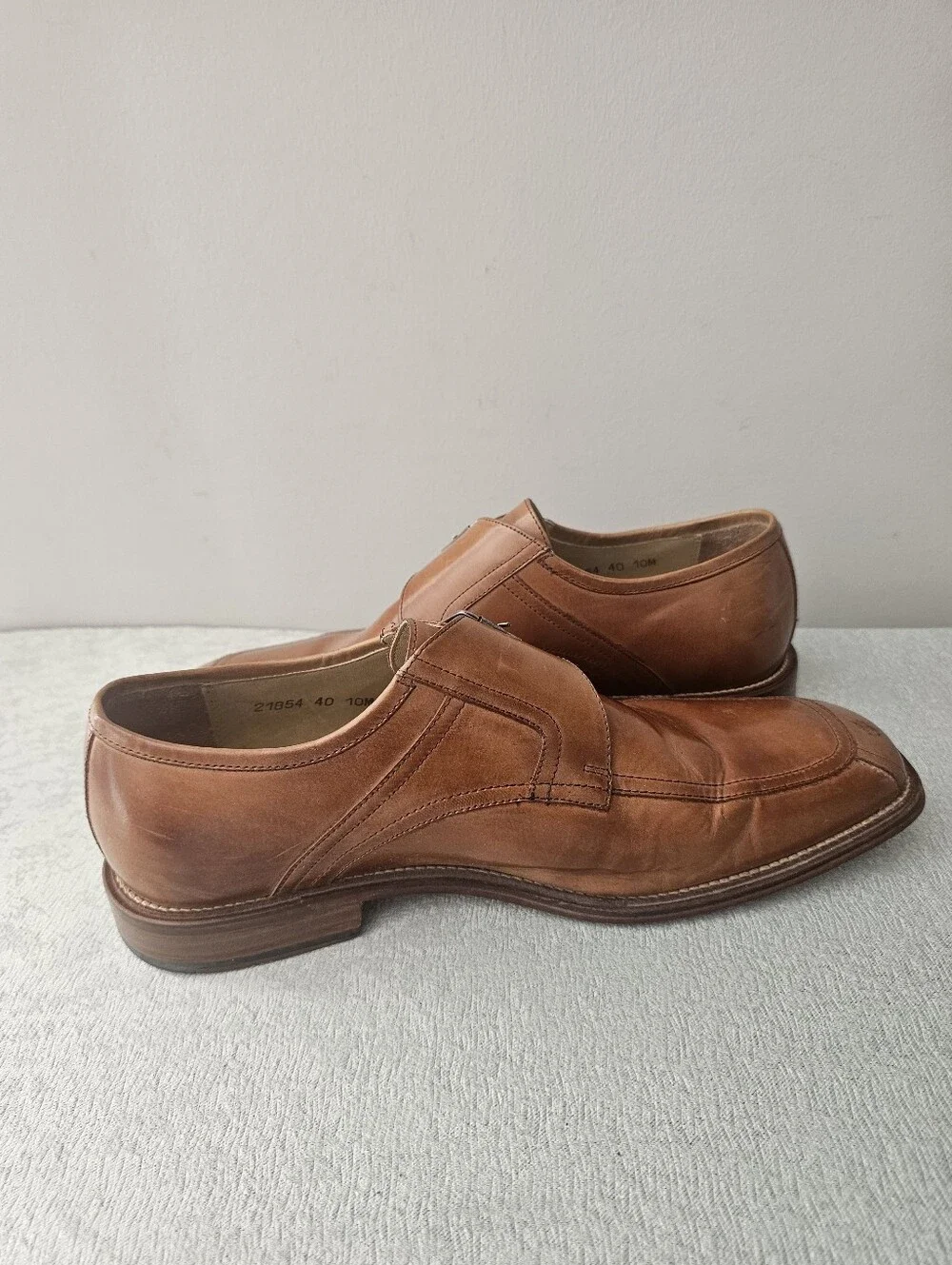 STACY ADAMS Mens Tan  Monk Strap Leather Dress Shoes